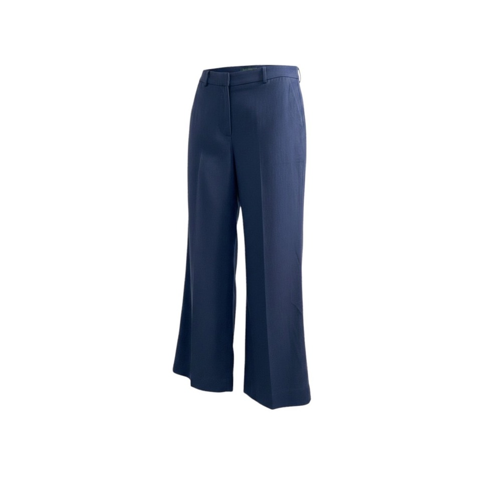 Lauren Ralph Lauren Navy Blue Linen Wide Leg Pants Trousers Lined Women's 14W